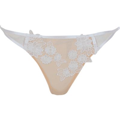 White mesh floral appliqu&#233; knickers
